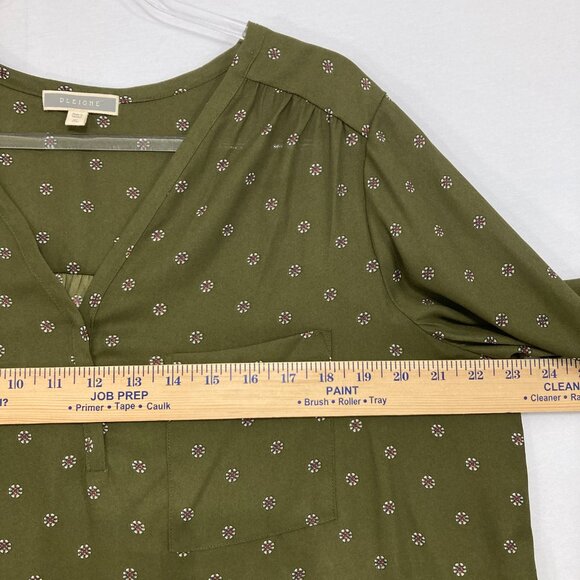 Pleione size XL Green Polka Dot V Neck Long Sleeve Popover Blouse Office - Picture 6 of 11